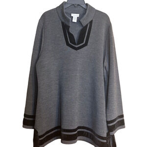 Soft Surroundings Wool Blend Tunic Top Gray Black Velvet Trim Size 1X
